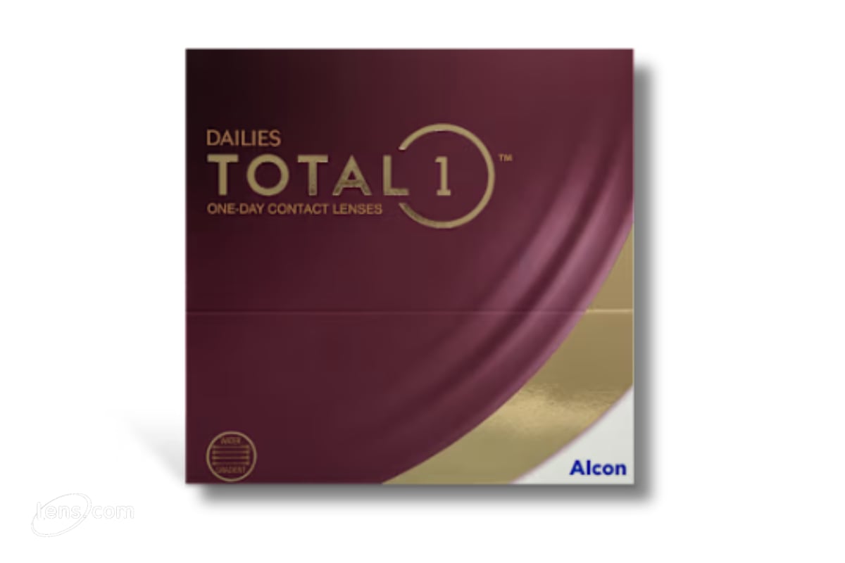DAILIES TOTAL1 daily disposable contact lens box that features breathable one-day contact lenses.