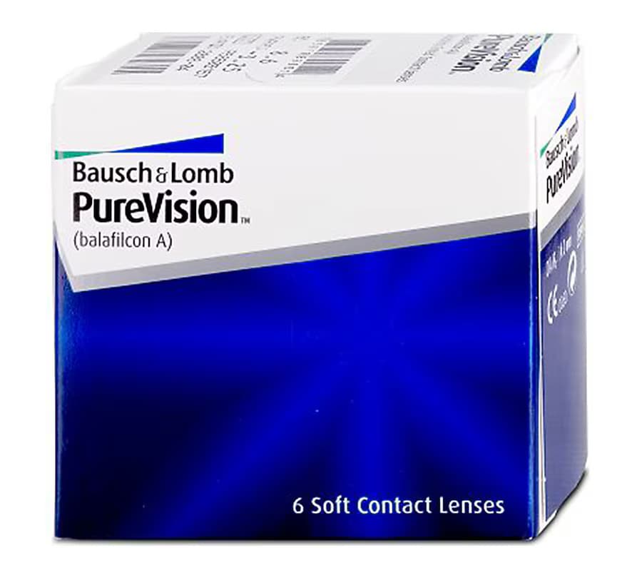 Bausch and Lomb PureVision silicone hydrogel contact lens box.