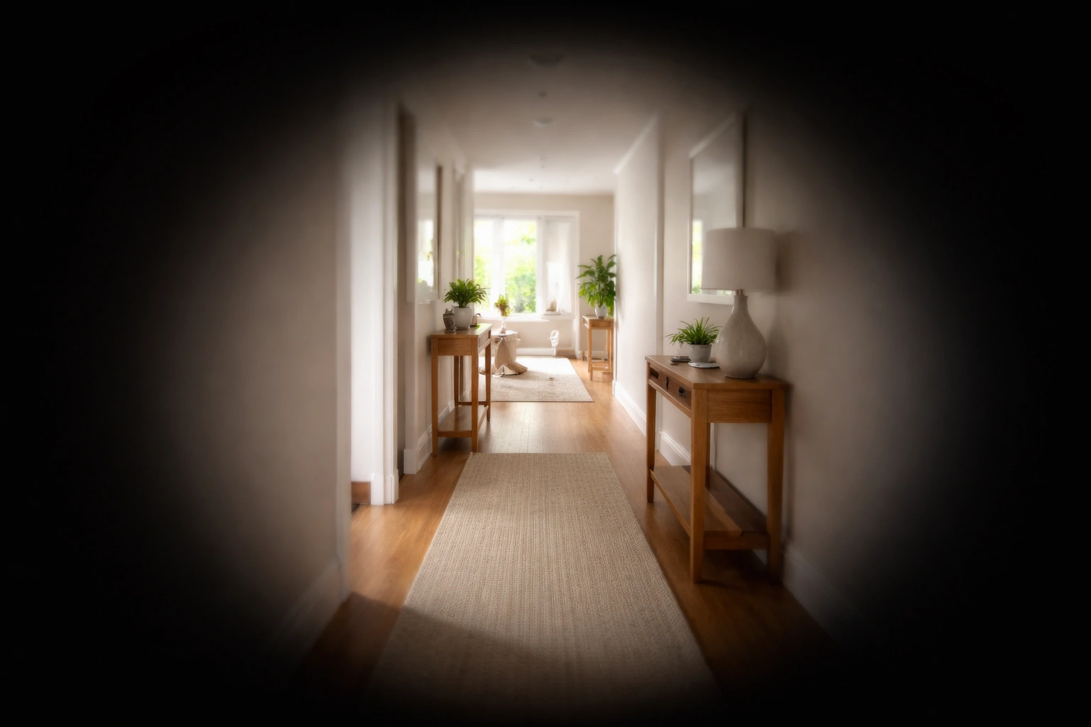 First-person view of a hallway with darkened outer edges, illustrating Signs of Age Related Eye Problems such as Peripheral Vision Loss or Tunnel Vision.