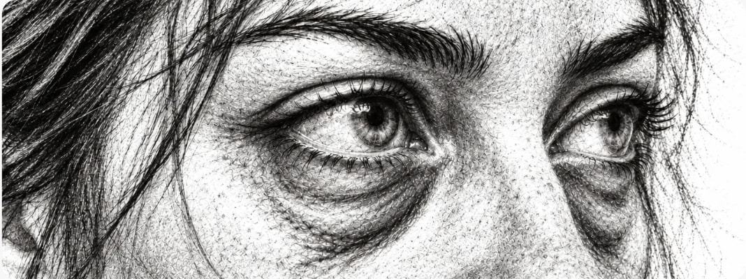 Side view of a woman with a visible eye bag beneath the lower eyelid, illustrating under-eye puffiness and swelling.
