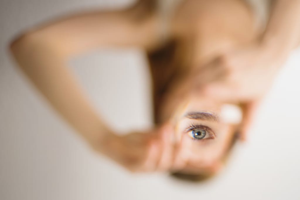A woman wearing toric contact lenses